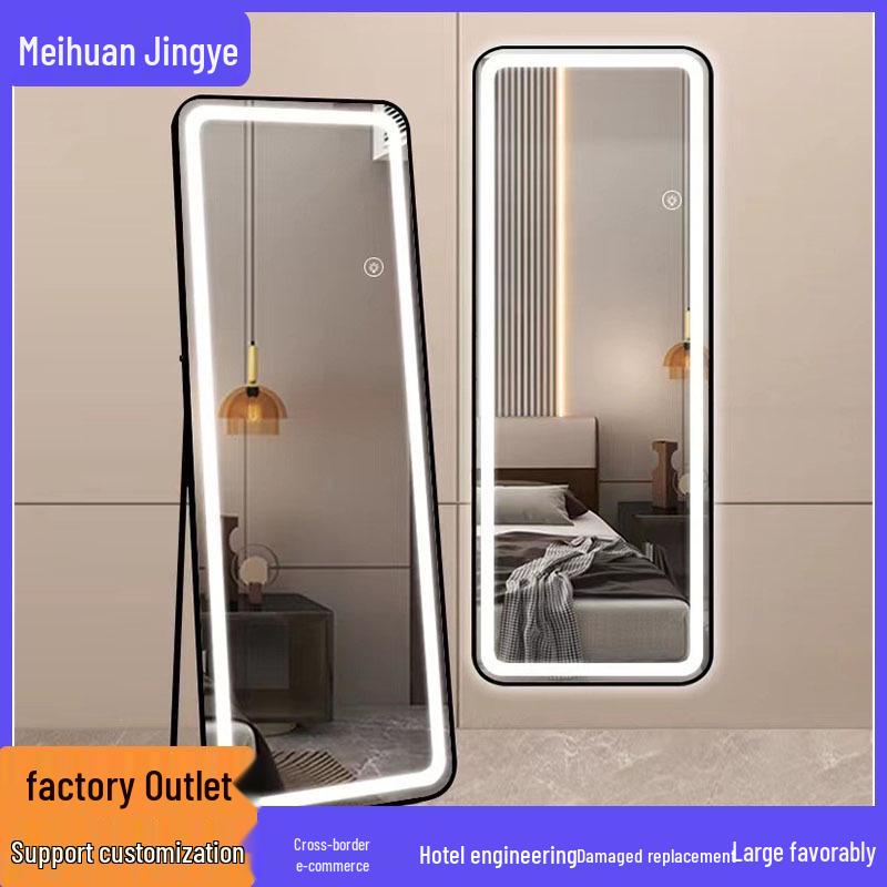 LED Wall-Mounted Full-Length Dressing Mirror with Touch Sensor for Bedroom