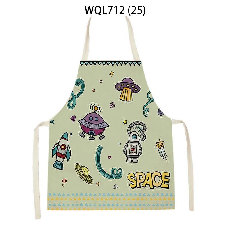 Rocket Planet Print Kitchen Apron for Women Creative Universe Style Baking Accessories Cooking Apron Household Cleaning Pinafore