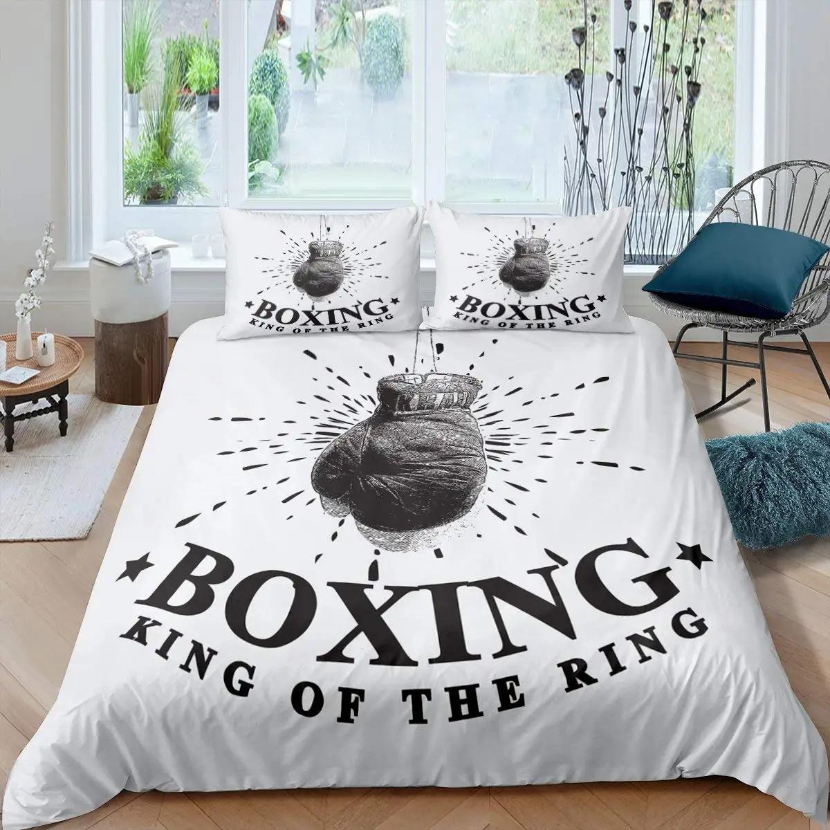 Flylo Unisex Boxing Duvet Cover Set Sports Games Theme Twin Bedding Set Microfiber Boxing Gloves Athlete Silhouette Queen King Quilt Cover