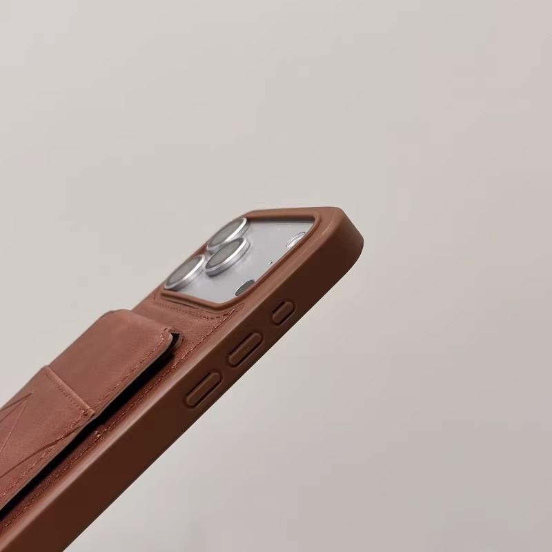 Applicable to iPhone17ProMAX business mobile phone case, leather card bag bracket, Apple 16 all-inclusive anti-drop protective case.