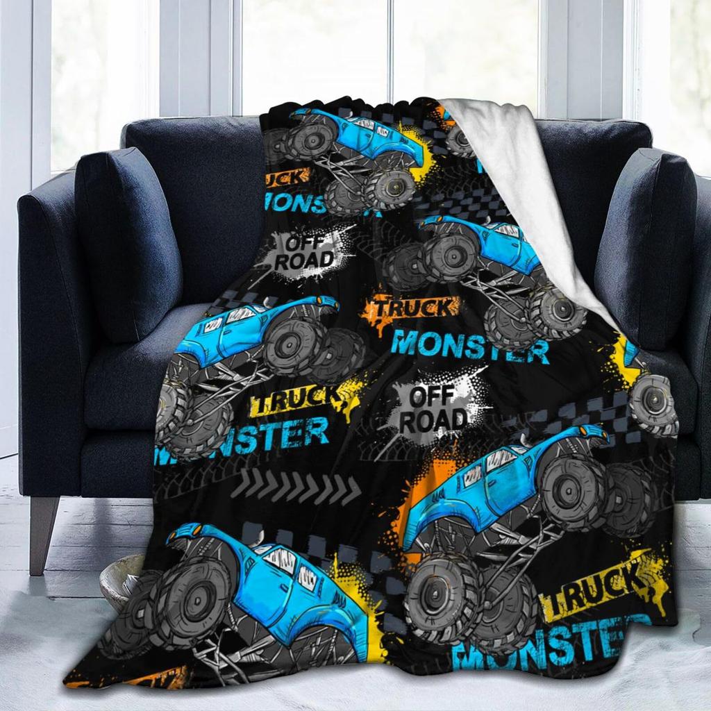 Cool Monster Truck Printed Blanket for Sofa Bed Travel Camping Living Room Office Conditioning Blanket for All Seasons Gifts