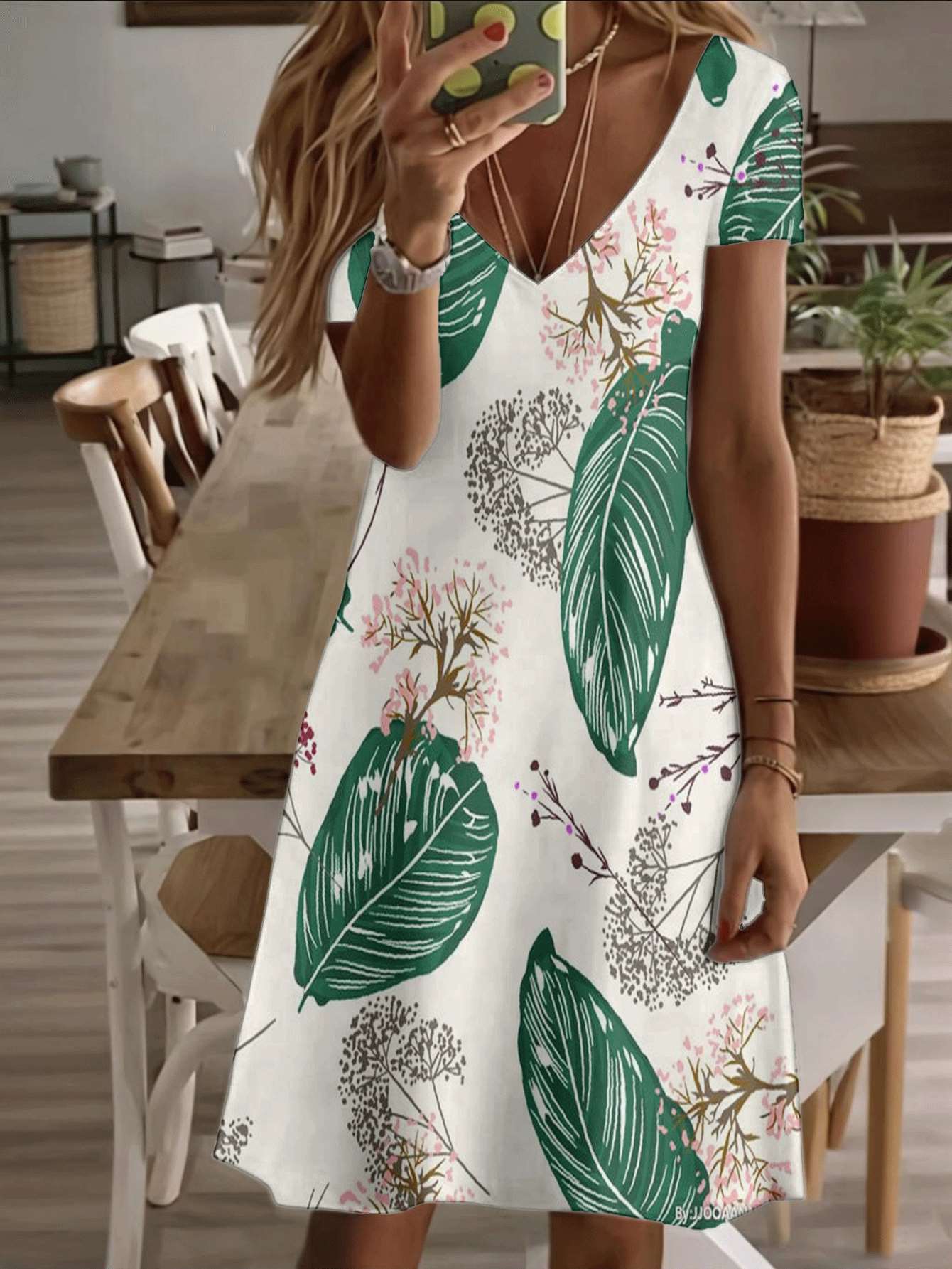 

Vneck shortsleeve midi dress tropical leaf women’s dress green botanical floral print pattern 3D premium print durable comfortable breathable casual f 8XL дубильная кора
