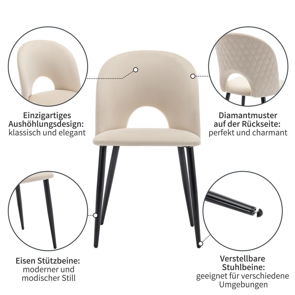 Dining Set, 140x80cm Dining Table with 4 Chairs, Velvet Dining Chair with Diamond Pattern, Beige Velvet, MDF Table Top in Grey, Black Table Legs