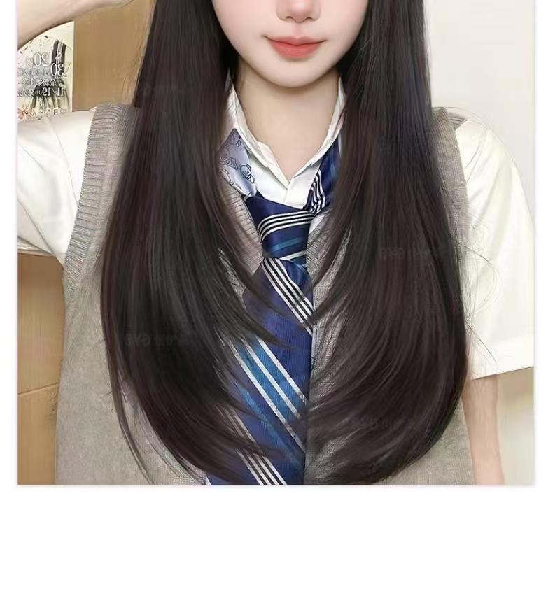 Women's Black Long Straight Wig with High Layer Bangs – Natural Daily Comic Style