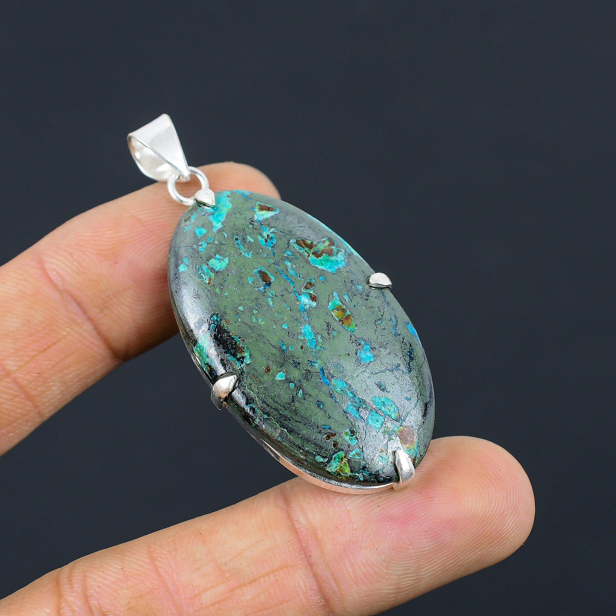 Mothers day Deal Chrysocolla Gemstone 925 Silver Engagement Anniversary Pendant