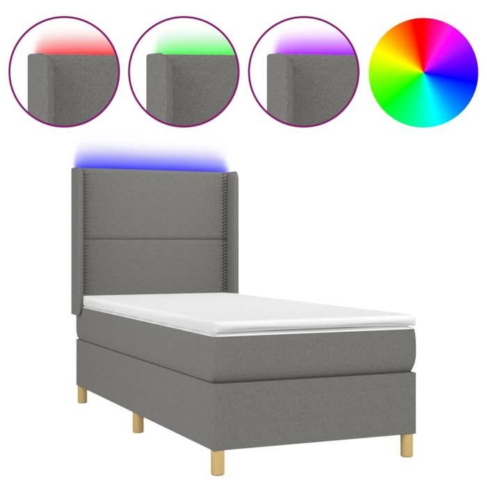 VidaXL Slat Bed Base with Mattress and LED, Upholstered Bed, Single Bed, Adult Bed for Interior Bedroom, 3138750