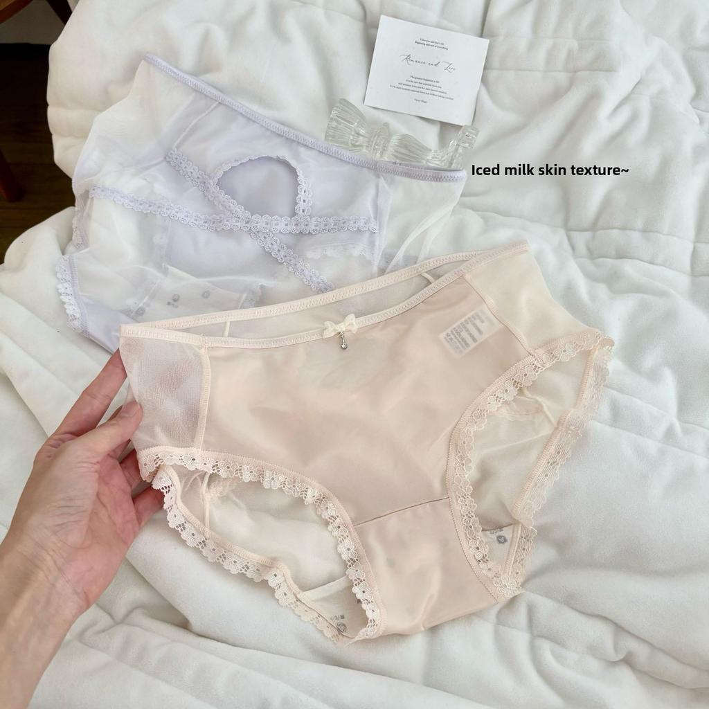 Women's Spring and Summer Mesh Ice Silk Cross Hollow Butt Extended Antibacterial Crotch Waist Triangle Underwear