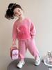 Girls' Little Monster Print Sweatshirt & Sweatpants Set - Spring/Autumn Casual Two-Piece Outfit