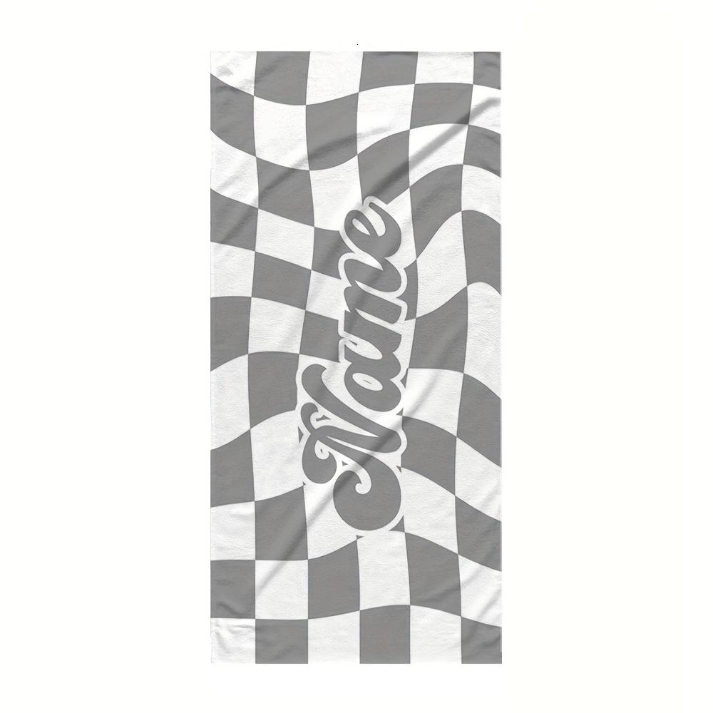 Personalized Grid Beach Towel Customize Name/Logo Oversized Microfiber Towel Summer Party Gift For Beach Swimming Bath Sports