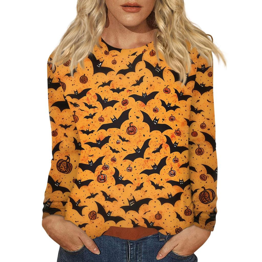 Damenmode Lässig Halloween Bedruckt Rundhals Langarm Pullover Top