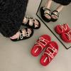 Fairy Wind Soft Bottom Flat Bottom Word 2025 New Fashion Outer Slippers Women's Summer Belt Buckle Seaside Cool Slippers