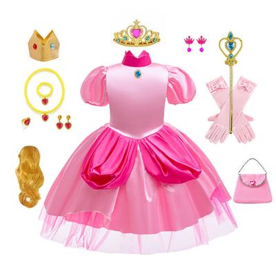 Pfirsich Prinzessinnenkleid für Mädchen - Mario & Luigi Thema Halloweenkostüm