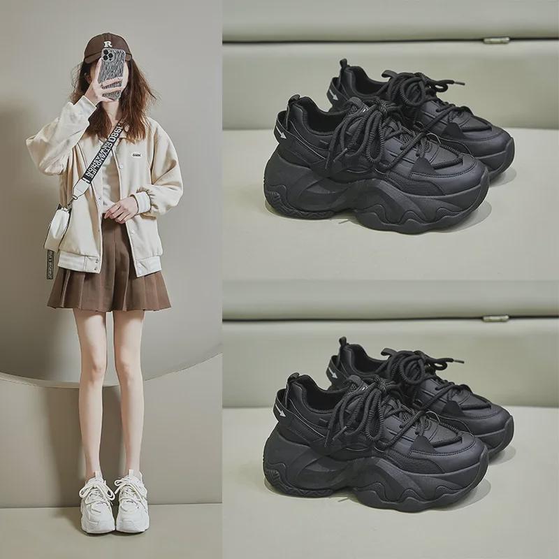 FB3306 Tênis de Pai Coreano Feminino Primavera 2025: Ténis de Corrida de Sola Grossa que Aumentam a Altura