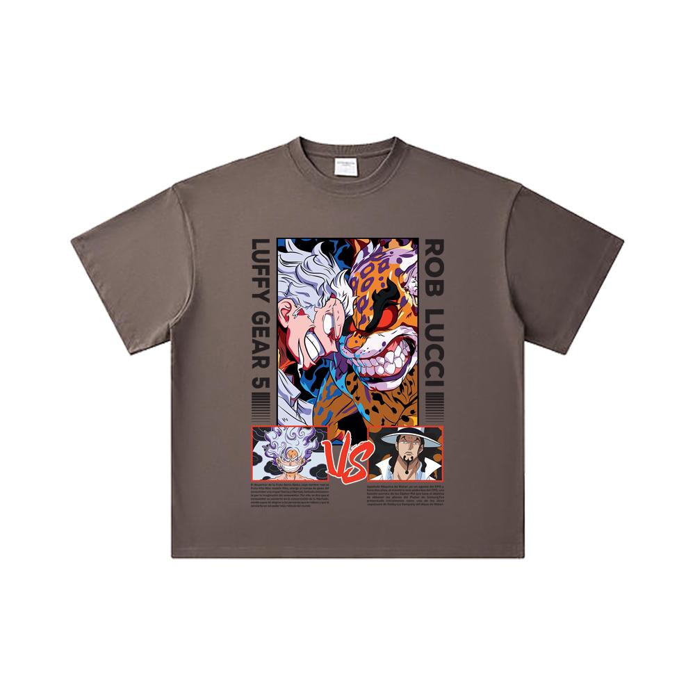 260 GSM Double Yarn 32 Count 100% Cotton One Piece V49 Luffy Lucci Print Unisex Heavy Cotton T Shirt