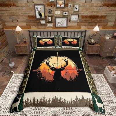 Homewish Animal Deer Duvet Cover SetWoodland Wildlife Hunting For Teens Bedding SetJungle Safari Decor