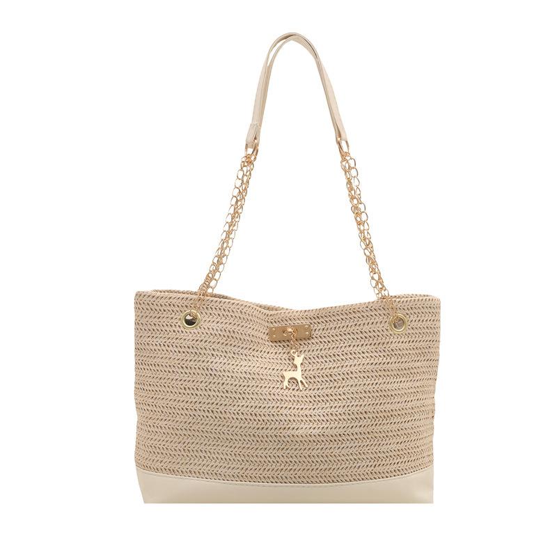 Luxury Brand Woven Underarm Bag French-style Large-capacity Fashiable Woven Tote Bag Magnetic Buckle Design Chain Shoulder Bag белый