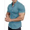 Men Short Sleeve Turn Down Collar Solid Casual Shirt