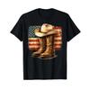 Rustic Rodeo Patriot Western Cowboy Boots Hat Americana T Shirt Vintage Casual Versatile Top For Everyday Wear Unisex