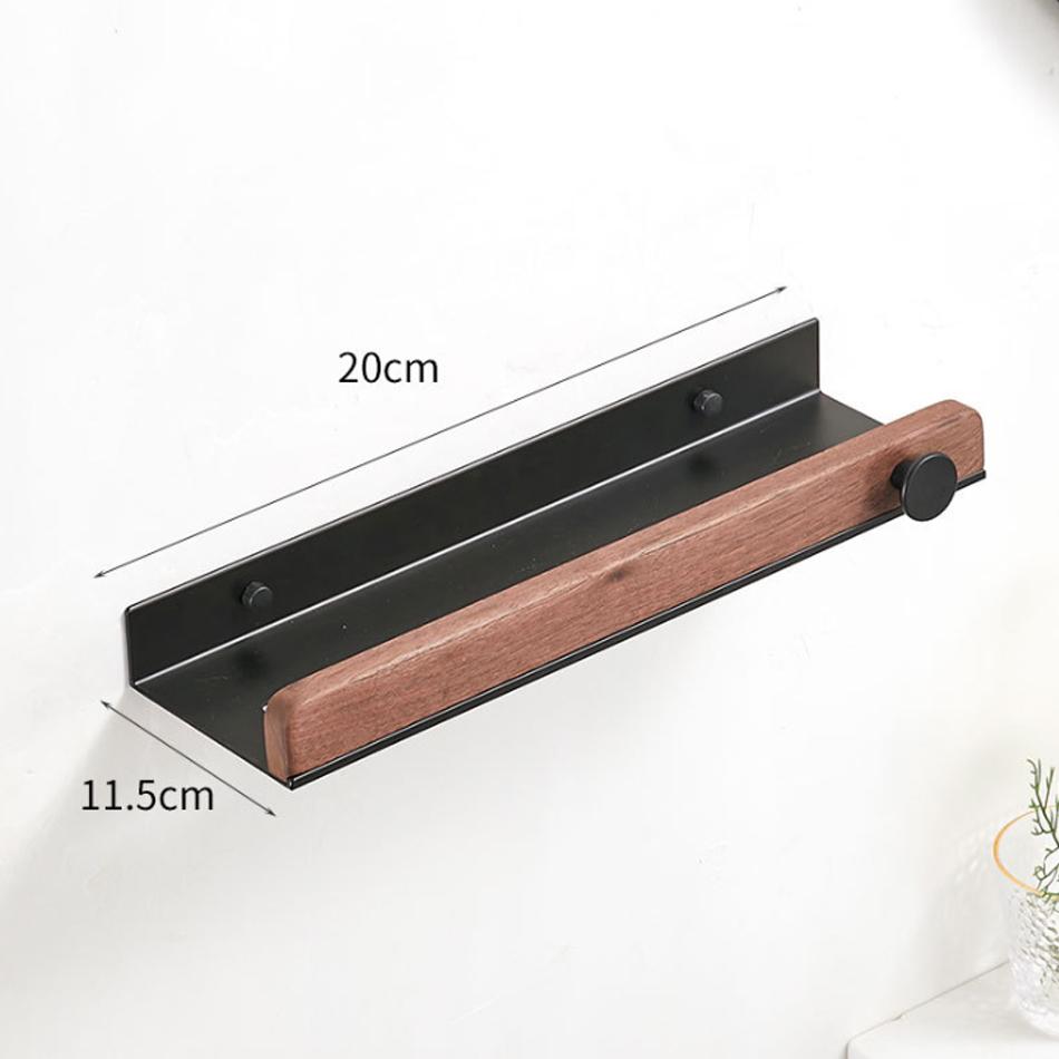 White Bathroom Shelf with Towel Bar Wood Aluminum Wall Mounted Lavatory Bath Shower Shampoo Soap Storage Holder Organizer Rack