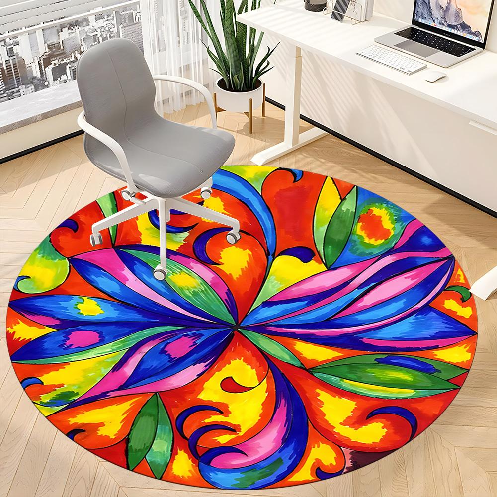 1pc Colorful Flower Mandala Chair Carpet for Office Non-Slip, Machine Washable Rug for Office - Holiday DecorMachine Made yy251029015