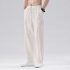 2026 Summer Men Chinese Style Linen Pants Men Solid Color Cotton Harem Pants Male Loose Straight Elastic Waist Joggers Trousers