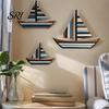 Decor de Perete Nautic 3 Bucăți Velier din Lemn Artă Suspendată de Coastă Stil Nordic Sculptură Rustică Navă de Transport Maritim Oceanică pentru Casă Baie Sufragerie Dormitor