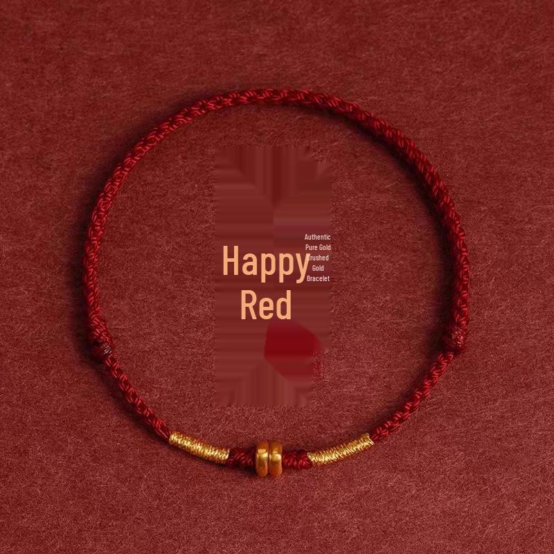Pure Gold 999 Zodiac Red String Bracelet with Luck Beads for Baby's Full Moon or New Year