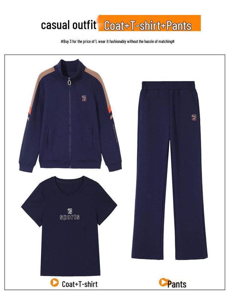 Woodpecker Casual Sportswear Three-Piece Autumn 2025 Fashionable Cardigan Set for Middle-Aged Women