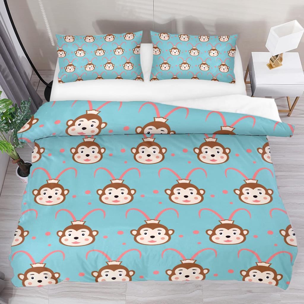 Monkey Duvet Cover Sets Cute Monkey Around The Tree Print Bedding Set 3pcs for Kids Boys Cartoon Animal Soft Comforter Cover