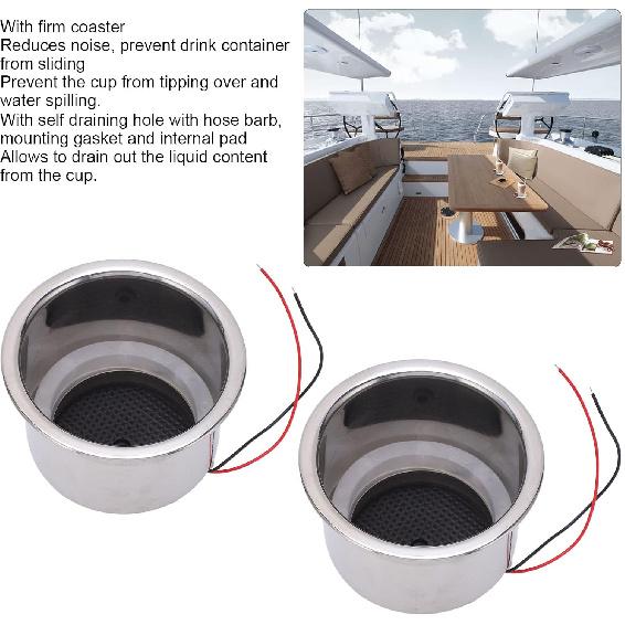 Akozon Luminous Cup Holder Insert, 2Pcs 8 LEDs Drink Holder With Draining Hole for Marine Boat Car (Green LED)