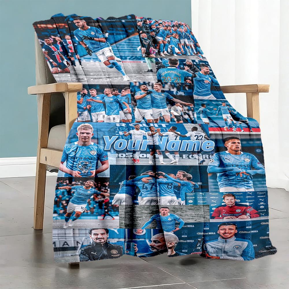 Manchester City Customize Your Name Blanket Cozy Customizable Blanket Ultra-Soft Suitable for Bedding Couch Chair Picnics Ideal for All Seasons