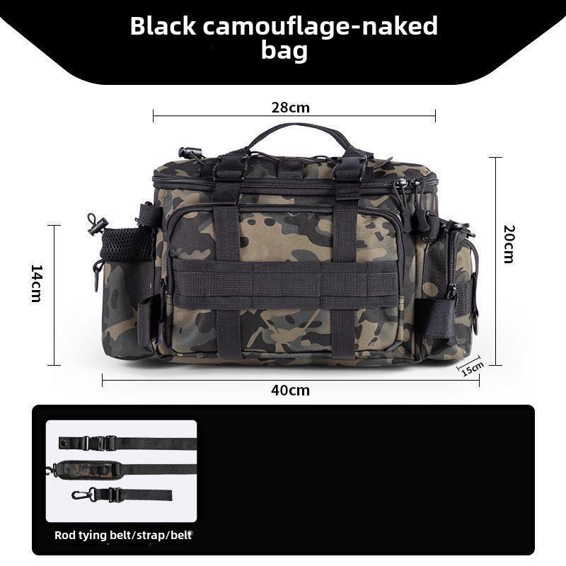 

Багатофункціональна сумка для рибальського спорядження: Зберігання приманок, поясний рюкзак, наплечний рюкзак, сумка, переноска для вудилищ naked bag камуфляжний/чорний