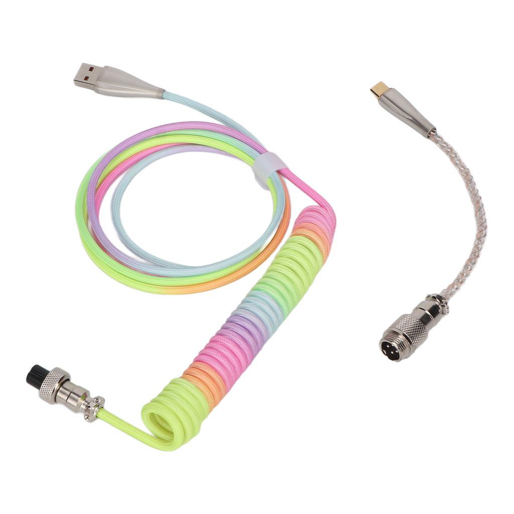 Gaming Keyboard Cable Gradient Color RGB Luminous Custom Mechanical Keyboard Retractable USB C Coiled Spring Cable Type