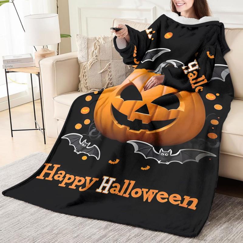 Fleece Wearable Blanket With Sleeves Cozy Hooded Throw Adults Winter Loungewear Halloween Costume Accessory