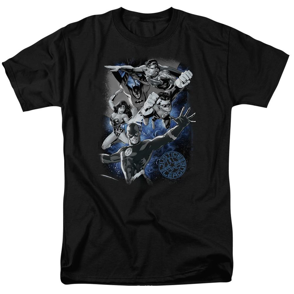 DC Comics Justice League Galactic Attack Nebula Adult Unisex T-Shirt Black 4XL