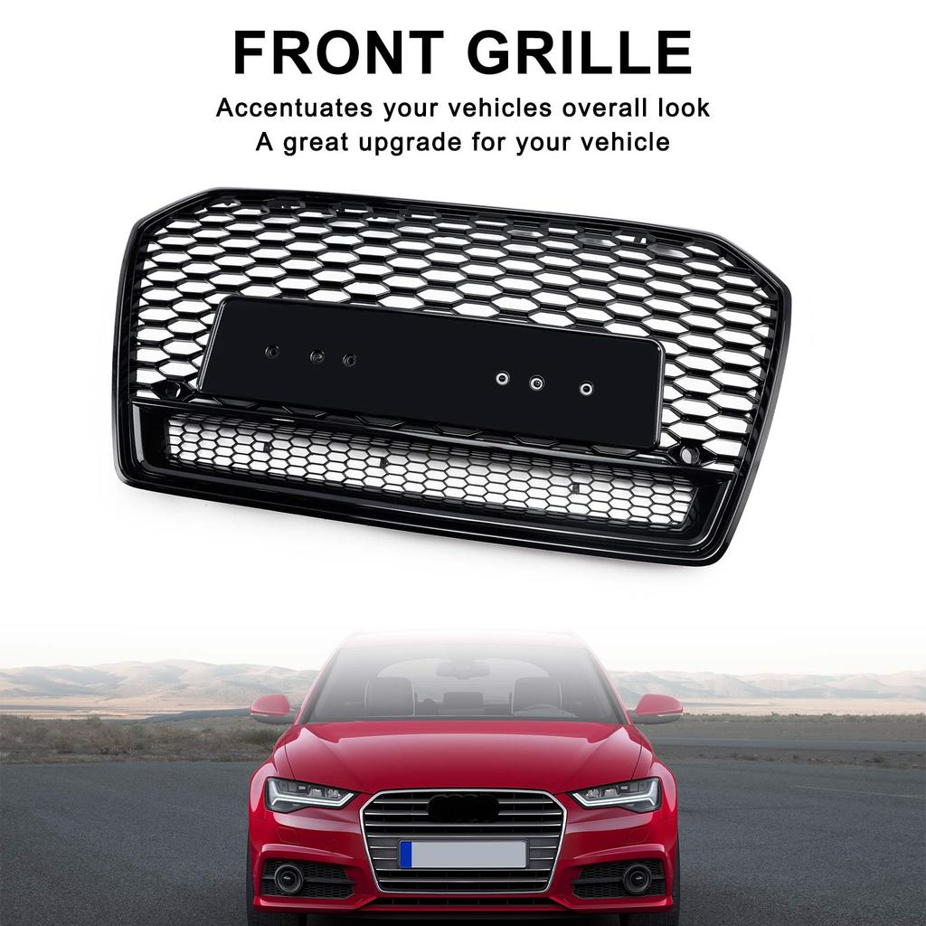 RS6 Style Honeycomb Mesh Front Grill Grille Fit A6 S6 C7 2016-2018