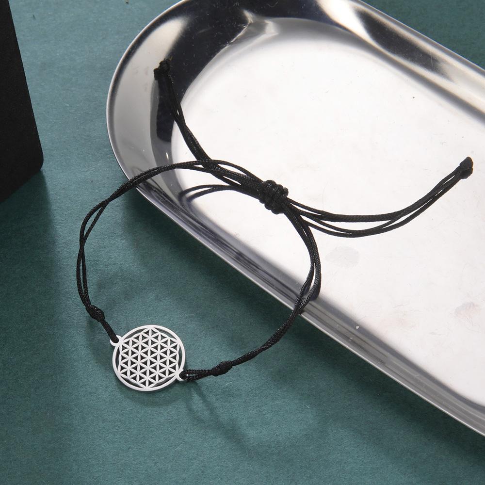 Dawapara Flower of Life Metatron Cube Bracelet for Women Men Adjustable Rope Chain Stainless Steel Charm Bracelet Couple Jewelry