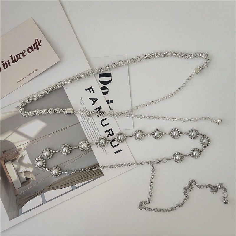 Spring New Pearl Diamond-set Metal Body Elegant Sweet and Versatile with Skirt Waist Chain