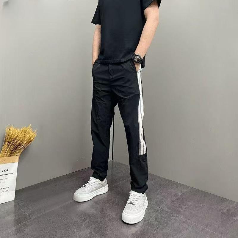 Quick-drying pants men's summer thin American sports style striped casual pants versatile loose drawstring straight trousers