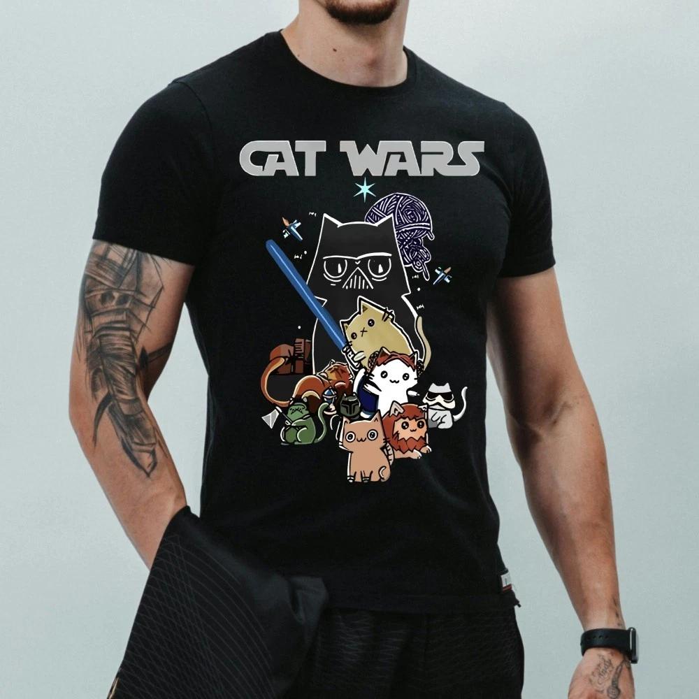 Star War Cat Space Battle Parody Graphic T-shirt Cute Kitty Sci-Fi Cartoon Tee