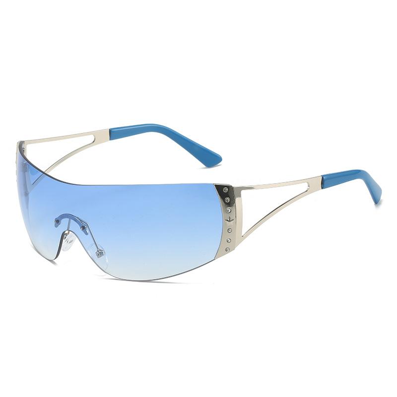 Frameless Men'S And Women'S Y2K Sunglasses, Rhinestone One-Piece Sunglasses, Trendy Sports Glasses