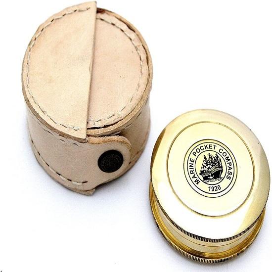 Robert Frost Brass Poem Compass-Pocket Compass W Leather Case