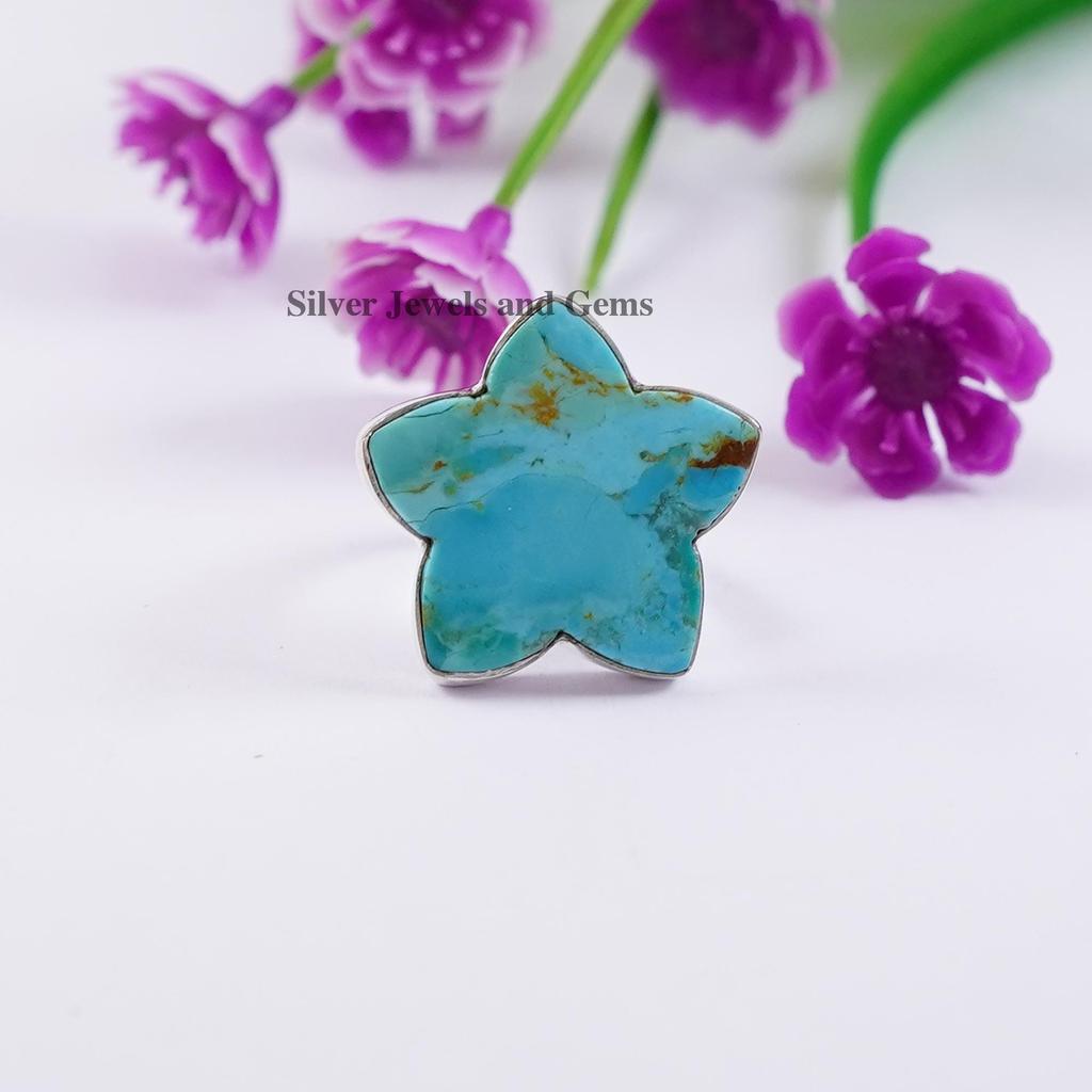 Natural Turquoise Star Ring, 925 Sterling Silver Ring, Turquoise Handmade Ring, Gemstone Ring, Gift for Wife