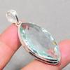 Lab Created Swiss Blue Topaz Pendant 2.3" Silver Tone Marquise Cut Gemstone Gift