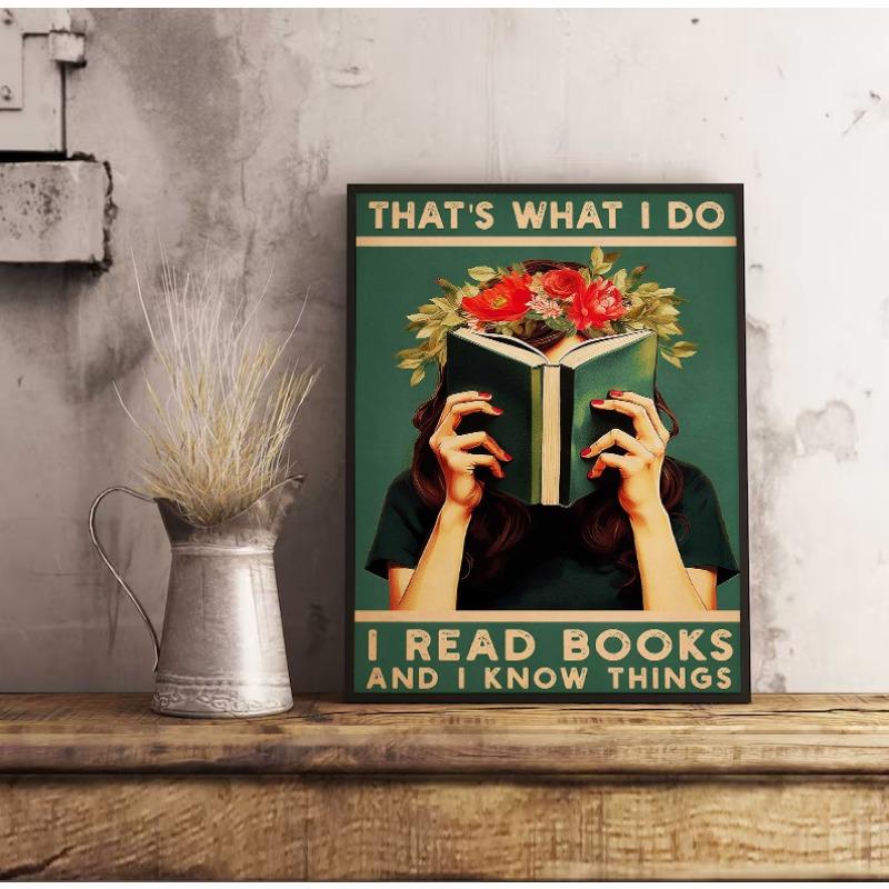 Vintage Elegant Lady Reading Stack of Books Motivational Quotes Poster Canvas Painting Wall Art Picture Room Home Decor
