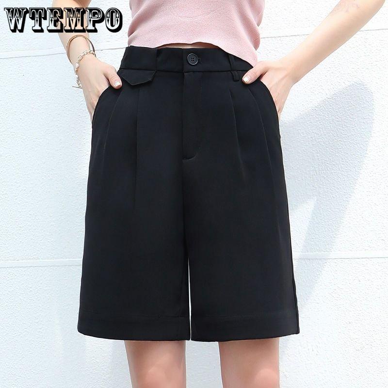 WTEMPO Summer Women's Short Trim Thin High Waist Shorts Loose Wide Leg Shorts Solid Color Thin Section Suit Shorts Casual Shorts