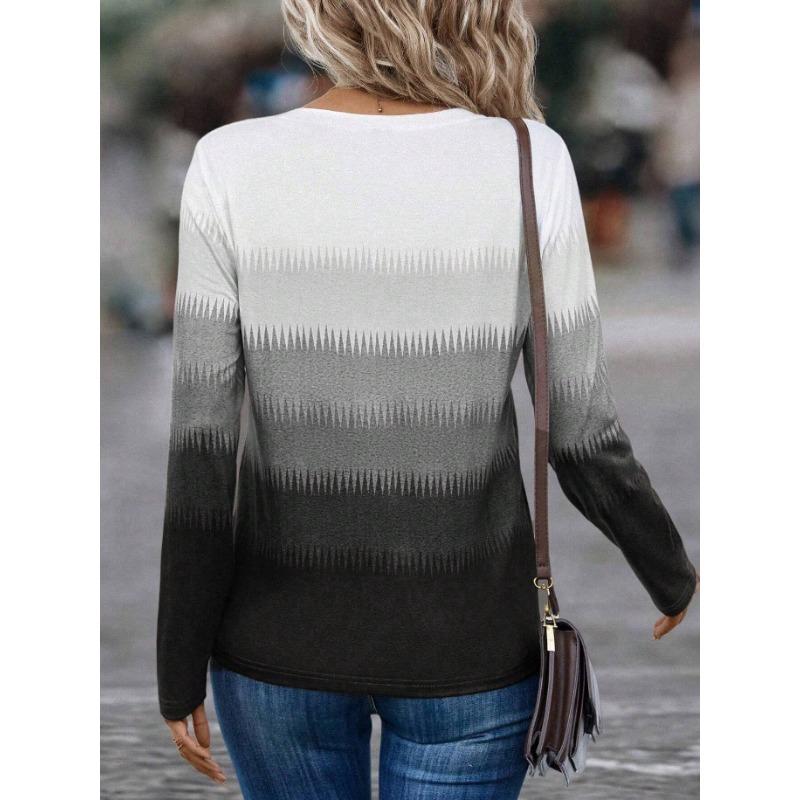 JKASHDK Women's Fashion Casual Spring Autumn Colour Block Print Long Sleeve O-Neck Blouses & Shirts