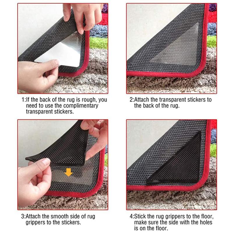 4PCS Mat Grippers Non-Slip Rubber Sticker for Tile Hardwood Floors