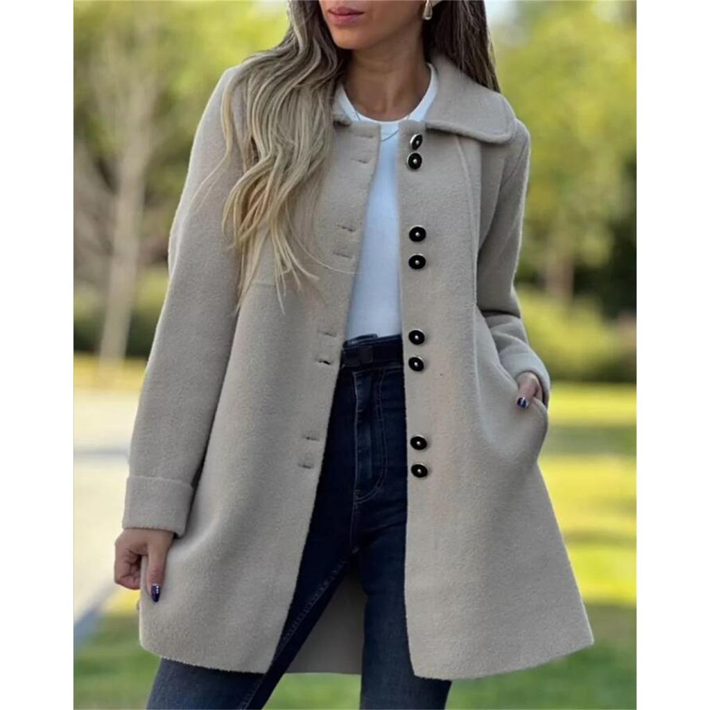 2025 Autumn Winter Fashion Wool Blend Coat Women's Single Breasted Warm Outerwear with Fleece Lining