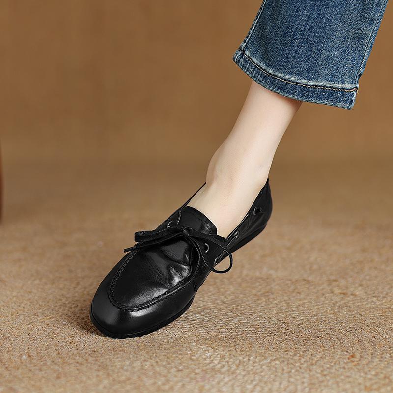 Fashion Cow Leather Round Toe Women Flat Shoes Casual Loafers Women Shoes Without Heel 2025 New Spring Autumn Mules Woman Simple Shoes